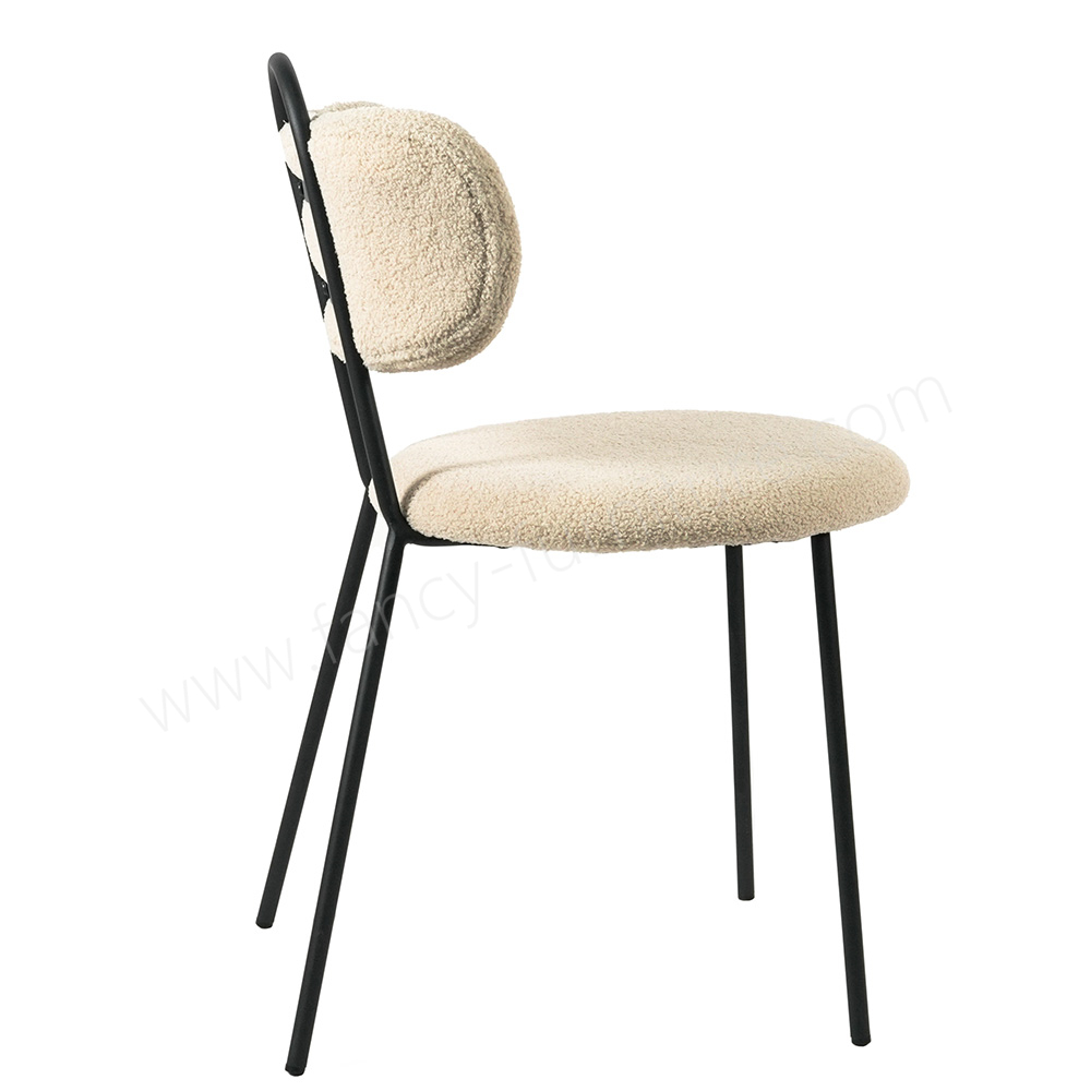 Soft Teddy Boucle Dining Chair, Comfortable Upholstered Kitchen Chair with Sturdy Black Legs