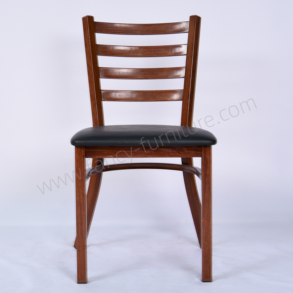 Wood Grain Metal Frame PU Leather Upholstered Dining Chair Non Foldable Durable Commercial Restaurant Side Chair For Hotel Cafe Banquet Home Dining Use