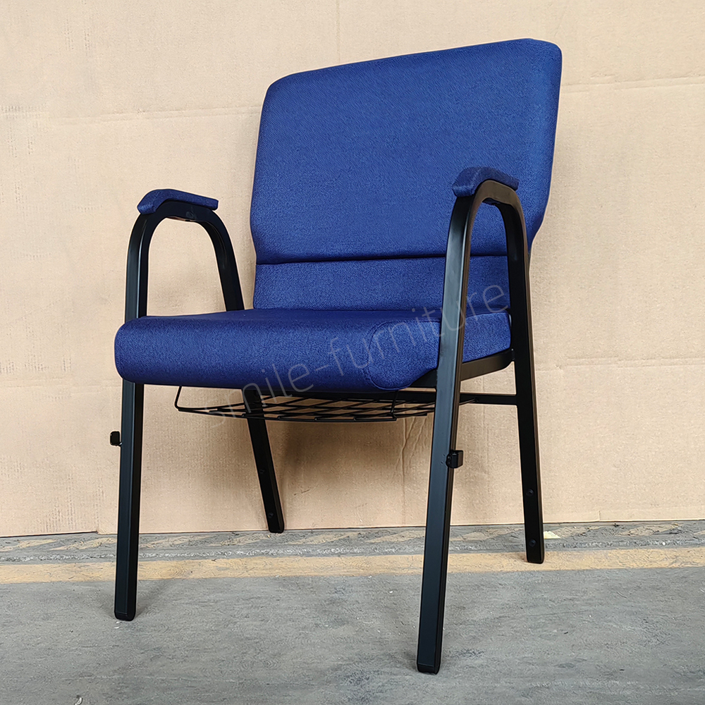 Custom Color Upholstered Arm Church Chair Stackable Iron Frame Modern Worship Seating for Religious Venue & Auditorium