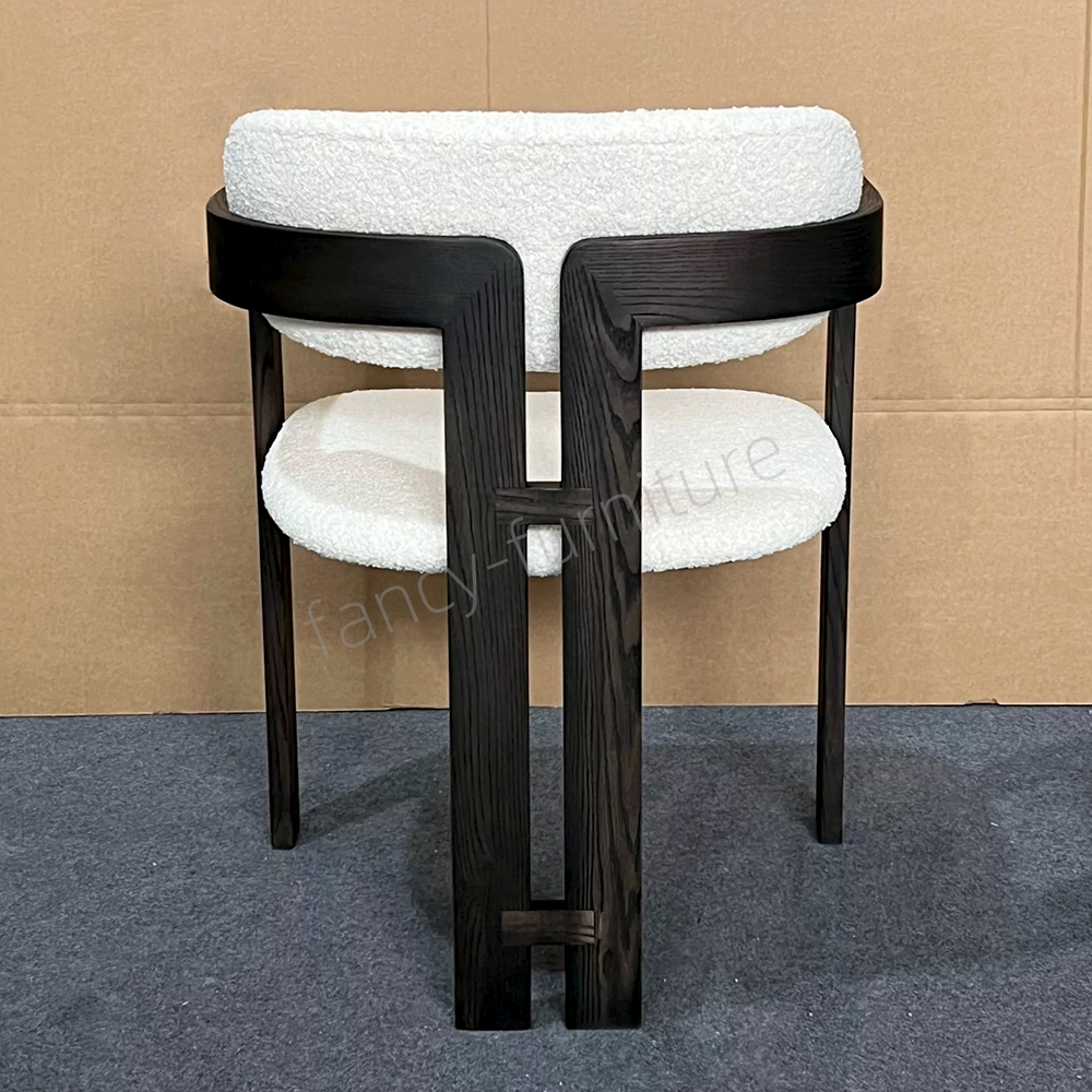 Modern Walnut Color Solid Wood Armrest Dining Chair with Upholstered Fabric Cushion, Curved Backrest for Home & Restaurant