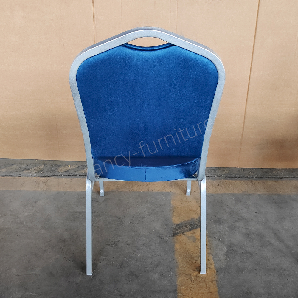 Fancy Banquet Chair Modern Metal Fabric Stackable Stable Commercial Hotel Dining Chair Solid Back Foam Cushion Iron Legs Intdoor
