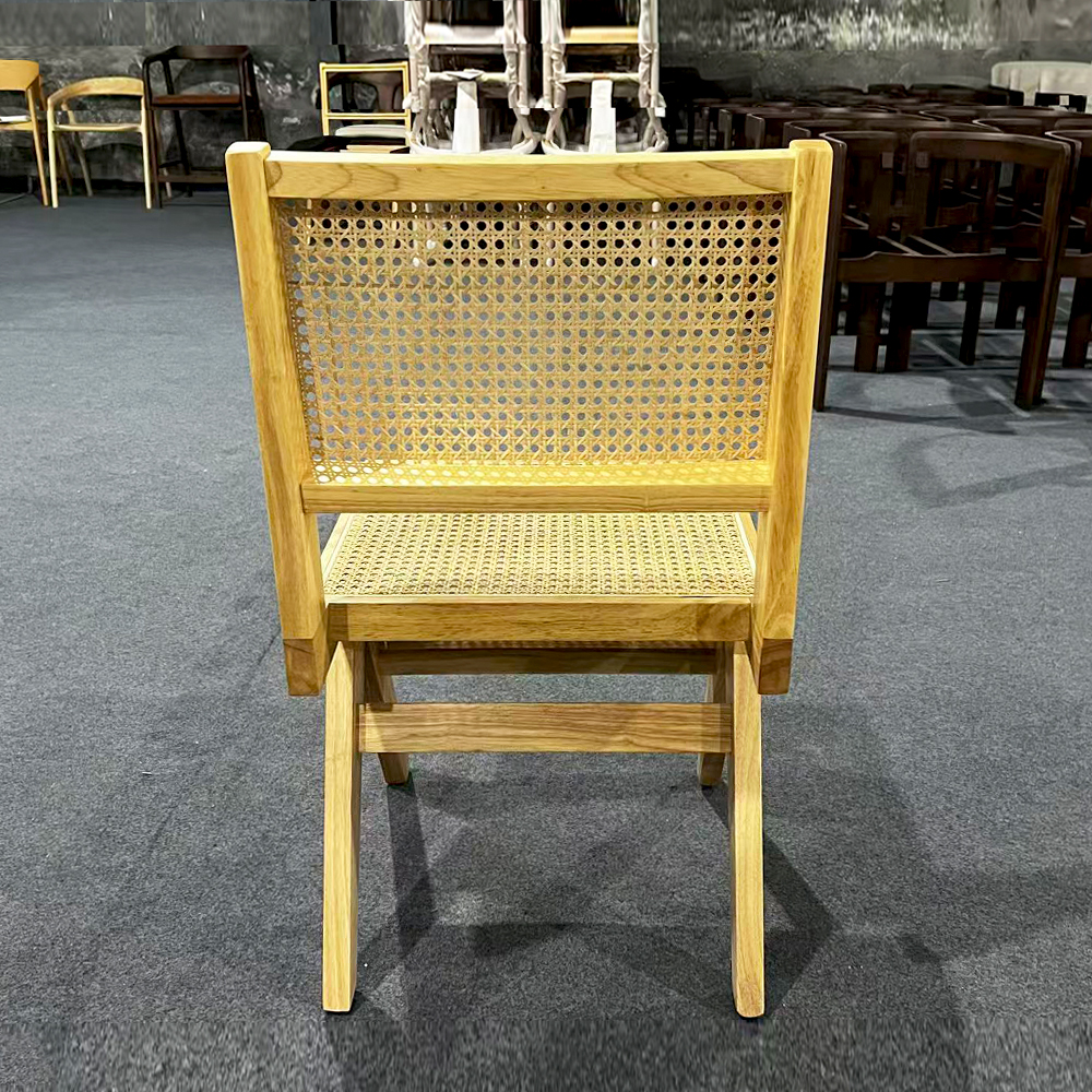 High Quality Rubber Wood Dining Chair, Nordic Style Armless Woven Rattan Chair with Natural Rubber Wood Frame for Home