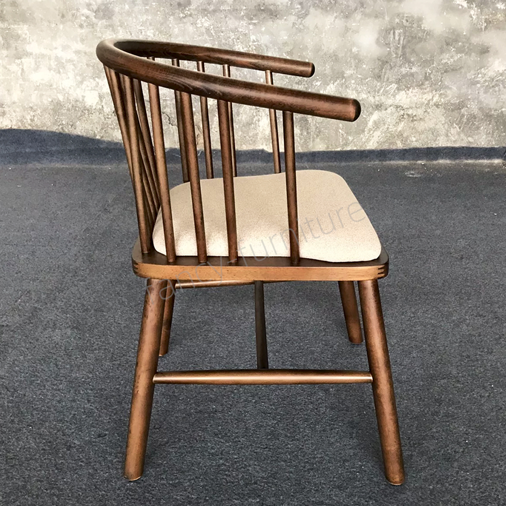 Nordic Style Modern Ergonomic Windsor Arm Chair with Cushion Solid Rubber Wood Dining Chair for Home Restaurant Hotel