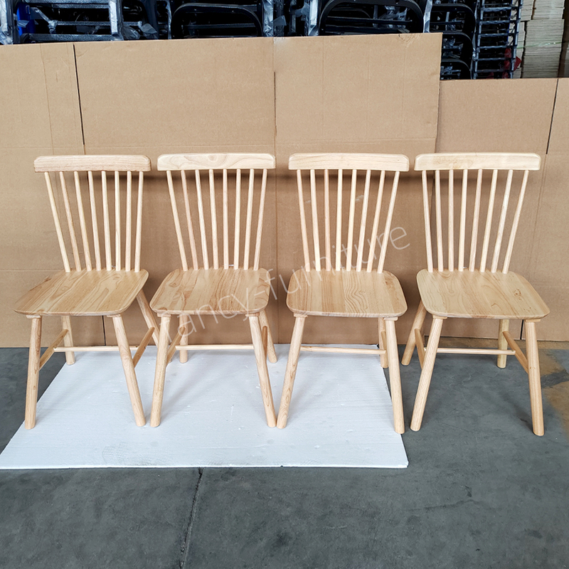 Classic Windsor Style Armless Chair, Natural Rubber Wood Dining Chair with Spindle Back Durable & Ergonomic for Home Hotel Use