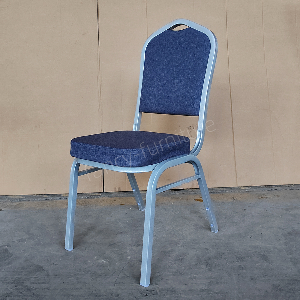 Wholesale Fancy Banquet Chairs Modern Metal Fabric Stackable Stable Commercial Hotel Dining Chair Solid Back Foam Cushion Iron