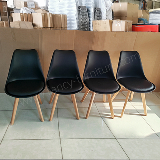 Plastic Modern Comfortable Ergonomic Durable Upholstered Tulip Dining Chair with Wood Legs Home Furniture