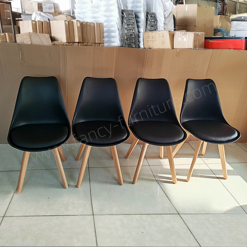 Plastic Modern Comfortable Ergonomic Durable Upholstered Tulip Dining Chair with Wood Legs Home Furniture