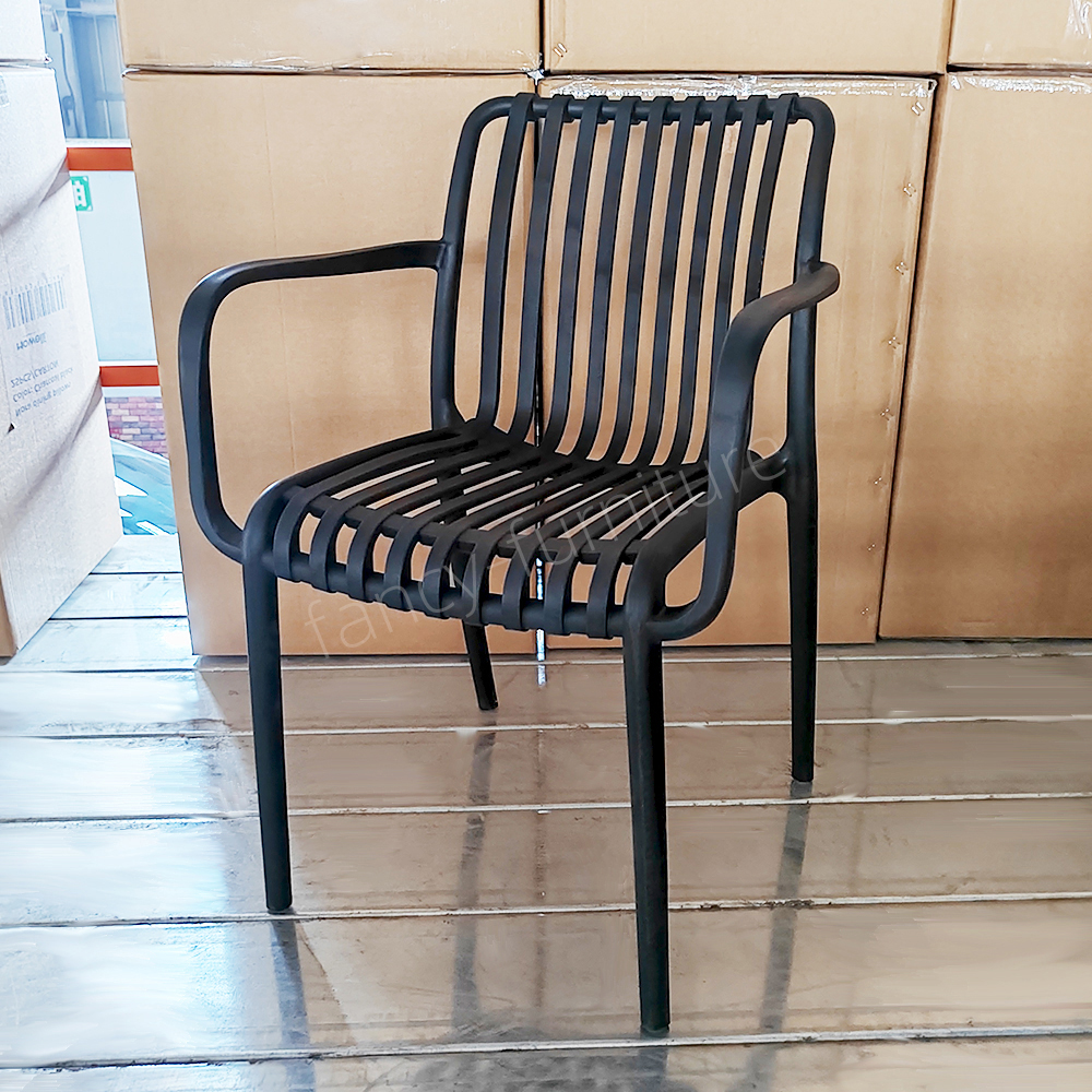 Heavy Duty Black Plastic Stackable Chair, All-Weather, Ventilated Slatted Design for Dining & Outdoor Events