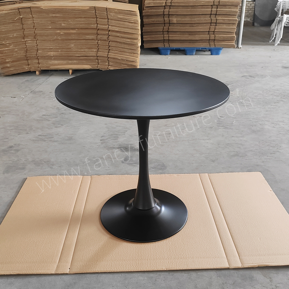 Nordic Tulip Round Dining Table, MDF Top with Metal Base, Black/White, for Kitchen, Cafe, Patio, Living Room