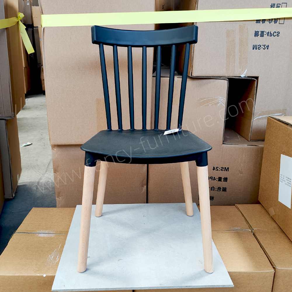 Modern Windsor Dining Chair, Plastic Seat & Backrest with Beech Wood Legs, Ideal for Kitchen, Living Room, Stackable Design