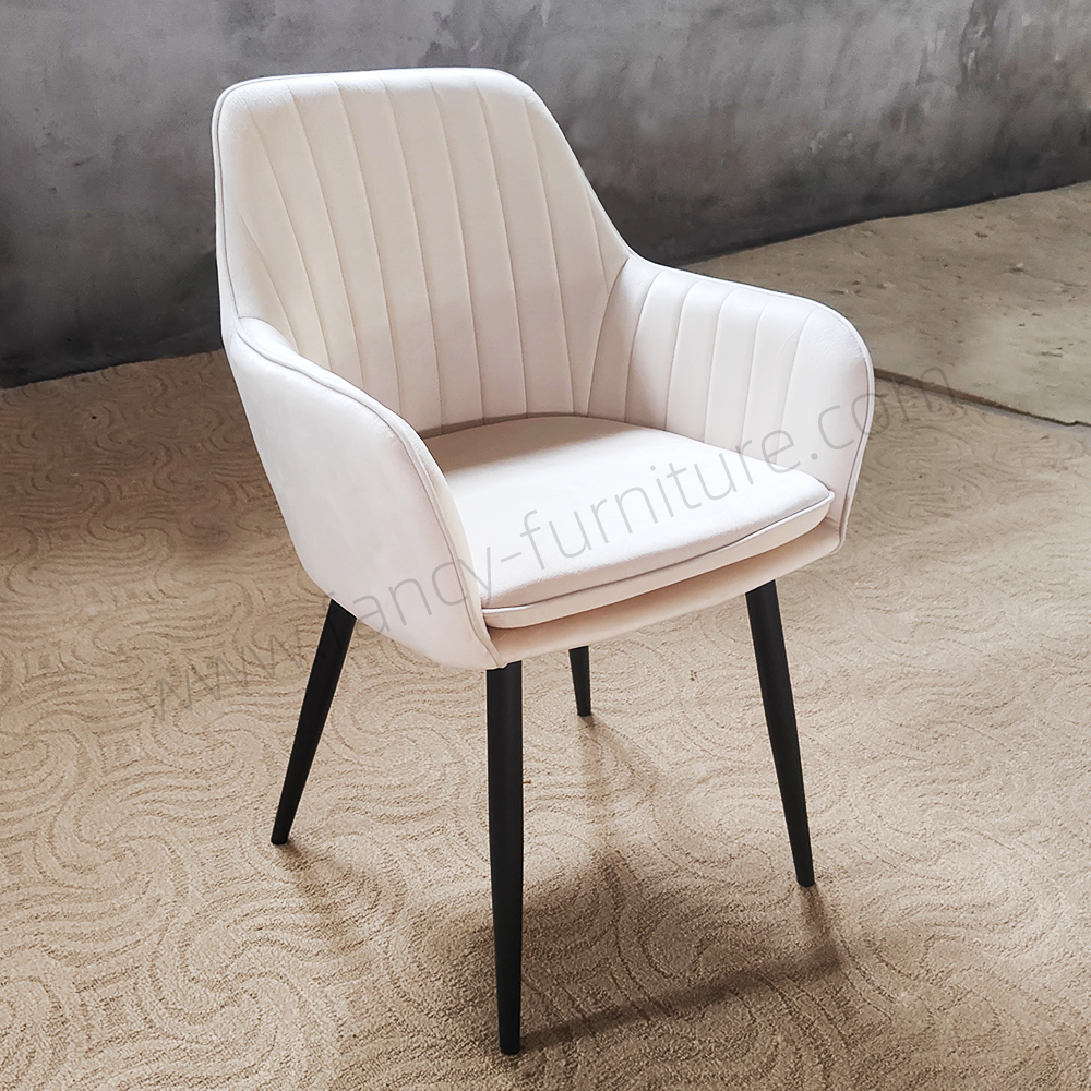Armrest Velvet Dining Chair with Metal Legs, Modern Upholstered Accent Chair with Soft Fabric for Living Room, Restaurant Use