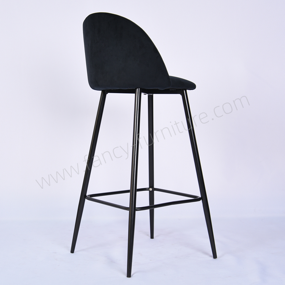 Modern Velvet Bar Chair with Black Legs Comfortable Height Bar Stool with Footrest for Kitchen Island, Home Bar