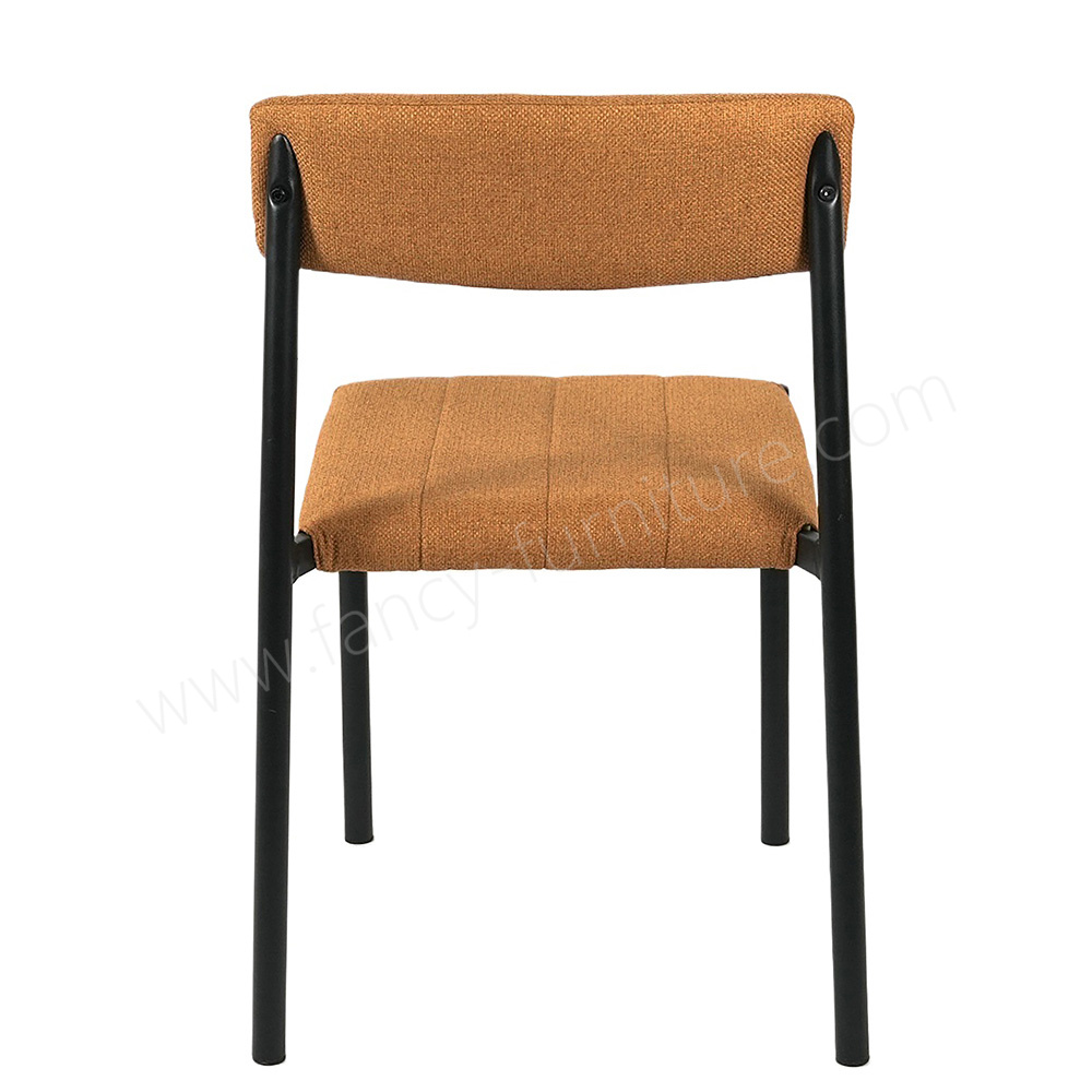 Nordic Style Linen Fabric Dining Chair, Curved Backrest Side Chair with Sturdy Metal Legs for Dining Room
