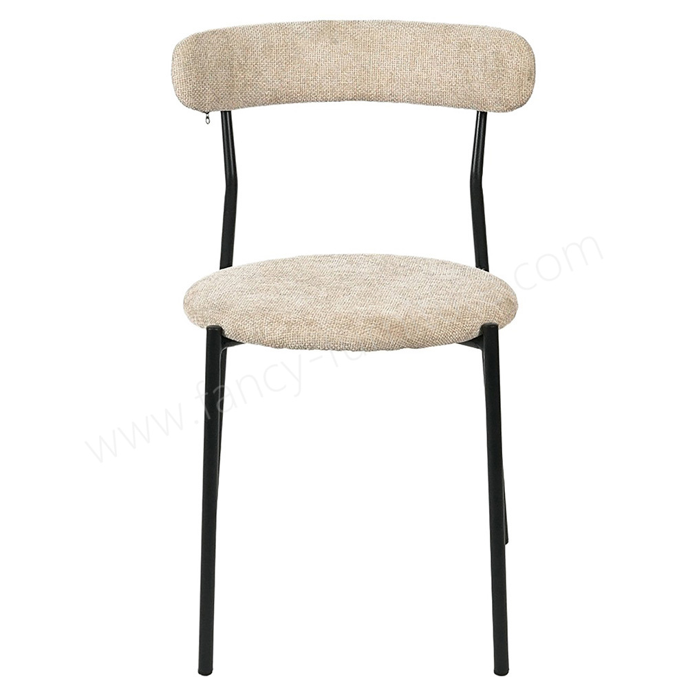 Breathable Linen Curved Back Dining Chair, Soft Fabric Kitchen Chair with Sturdy Black Metal Frame
