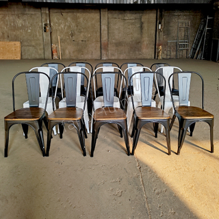 Black Industrial Stackable Metal Dining Chair with Solid Wood Seat, Iron Chair for Restaurant, Cafe, Patio And Home Kitchen
