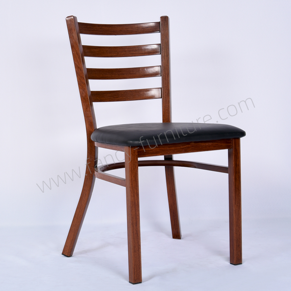 Wood Grain Metal Frame PU Leather Upholstered Dining Chair Non Foldable Durable Commercial Restaurant Side Chair For Hotel Cafe Banquet Home Dining Use
