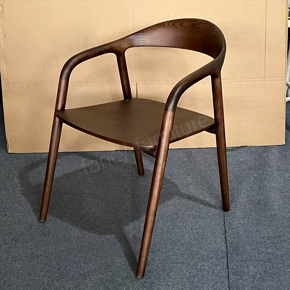 Wholesale Mid-Century Modern Solid Wood Shumate Dining Chair, Dark Walnut Finish Integrated Armrest Chair for Home Restaurant
