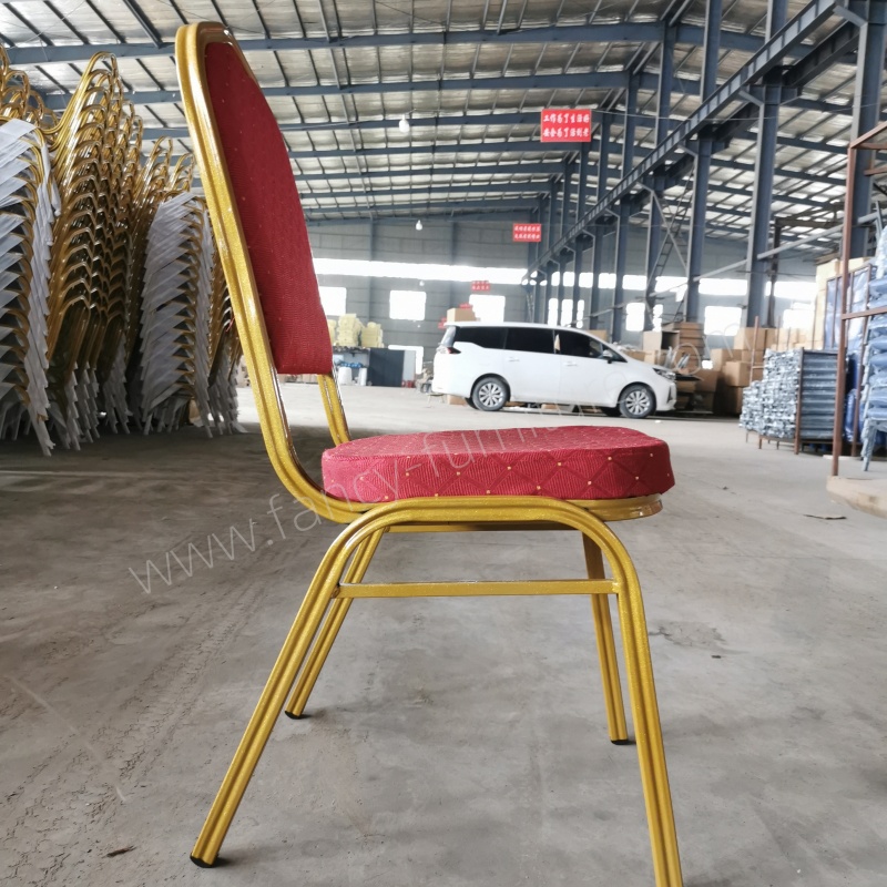 Cheap Wholesale Stacking Banquet Chair Blue Fabric Gold Metal Frame Stackable Hotel Party Event Restaurant Dining Chair