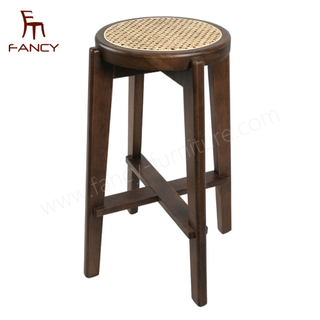 Round stool rubber wood European style high-end home luxury solid wood chair
