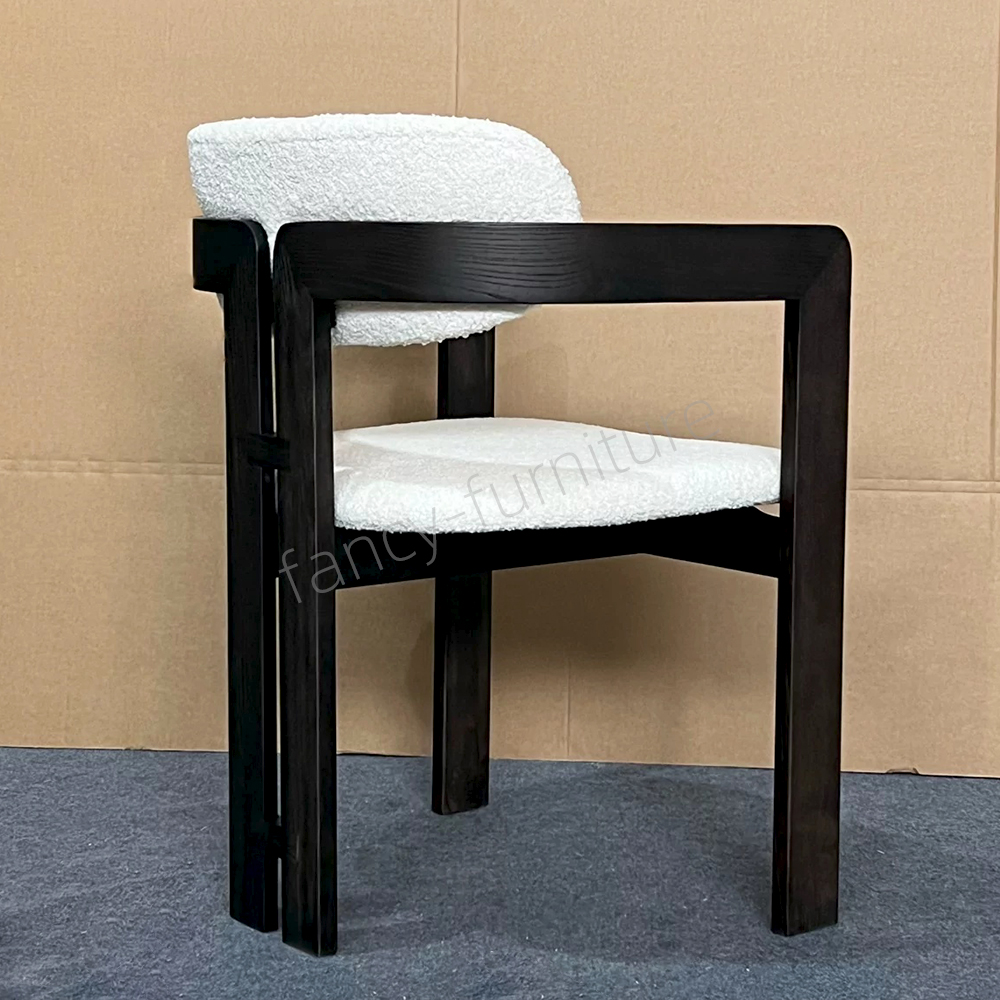 Modern Walnut Color Solid Wood Armrest Dining Chair with Upholstered Fabric Cushion, Curved Backrest for Home & Restaurant