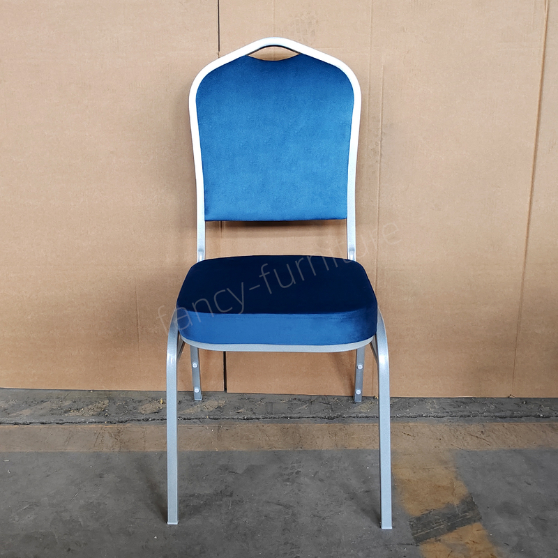 Fancy Banquet Chair Modern Metal Fabric Stackable Stable Commercial Hotel Dining Chair Solid Back Foam Cushion Iron Legs Intdoor