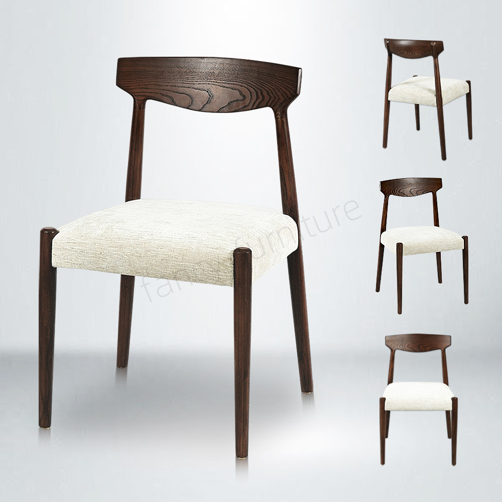 Modern Ash Wood Dining Chair with Soft Fabric Upholstered Seat, Mid-Century Style for Home Kitchen & Restaurant