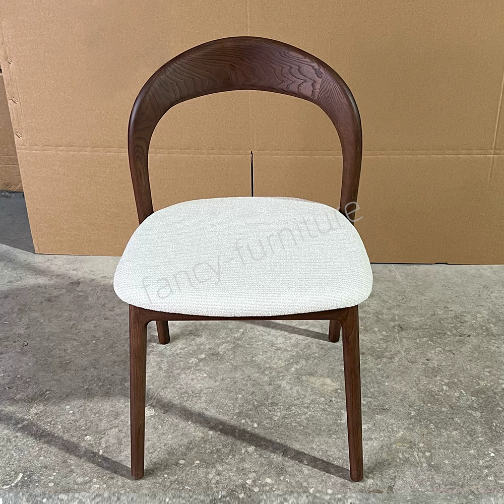 Nordic Style Ash Wood Upholstered Dining Chair, Curved Back Design with Soft Cushion for Living Room & Cafe