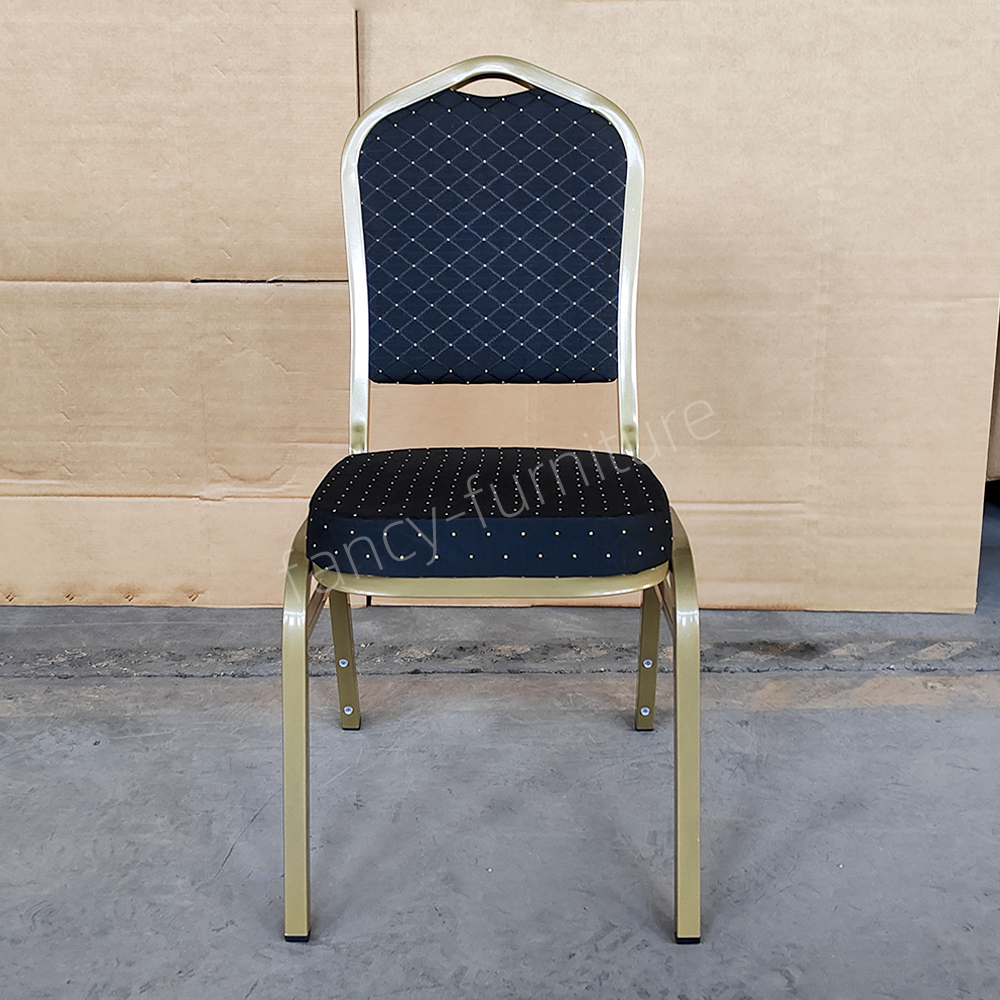 Used Hotel Banquet Chairs Cheap Stackable Stable Modern Metal Fabric Solid Back Foam Cushion Iron Legs Banquet Chair