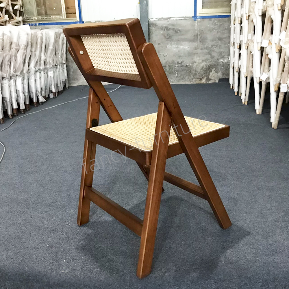 Folding Solid Rubber Wood Dining Chair with Natural Rattan Seat Backrest Portable Foldable Classic Design for Home & Hotel Use