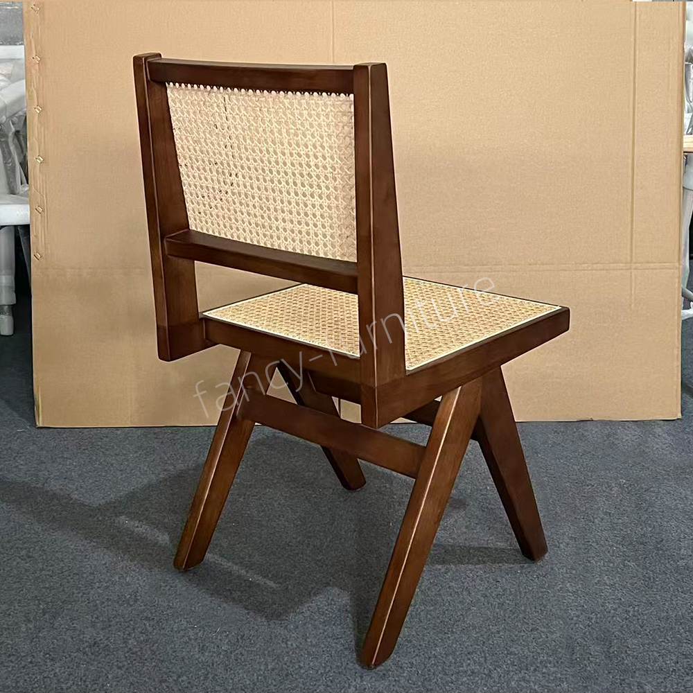 Rubber Wood Frame Rattan Dining Chair, Nordic Style Armless Woven Chair with Natural Finish for Home, Restaurant & Banquet