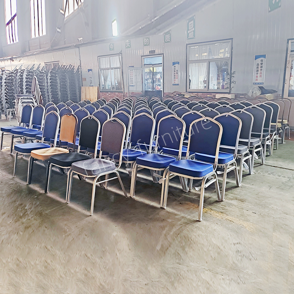  Banquet Chair Modern Metal Fabric Stackable Stable Commercial Hotel Dining Chair Solid Back Foam Cushion Iron Home Office