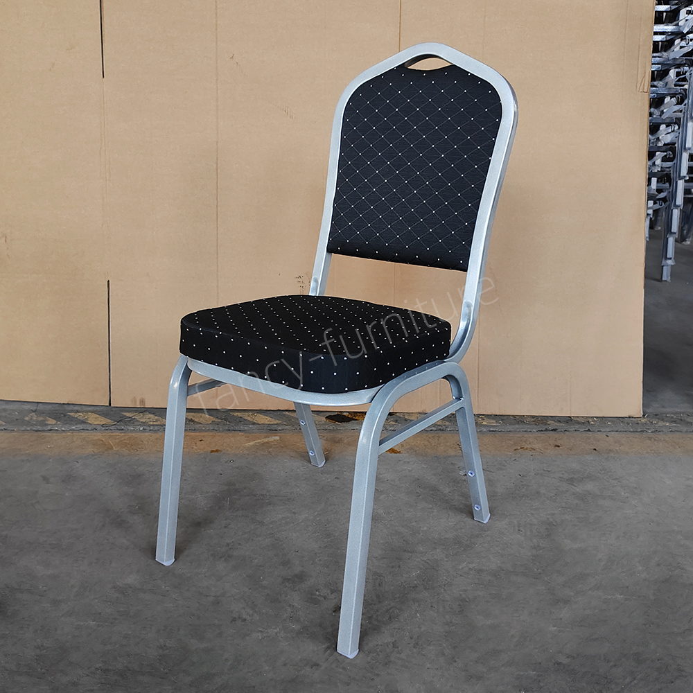 Wholesale Stackable Indoor Banquet Chairs-Modern Design Solid Back Foam Cushion Iron Legs Stable Commercial Hotel Dining Chairs