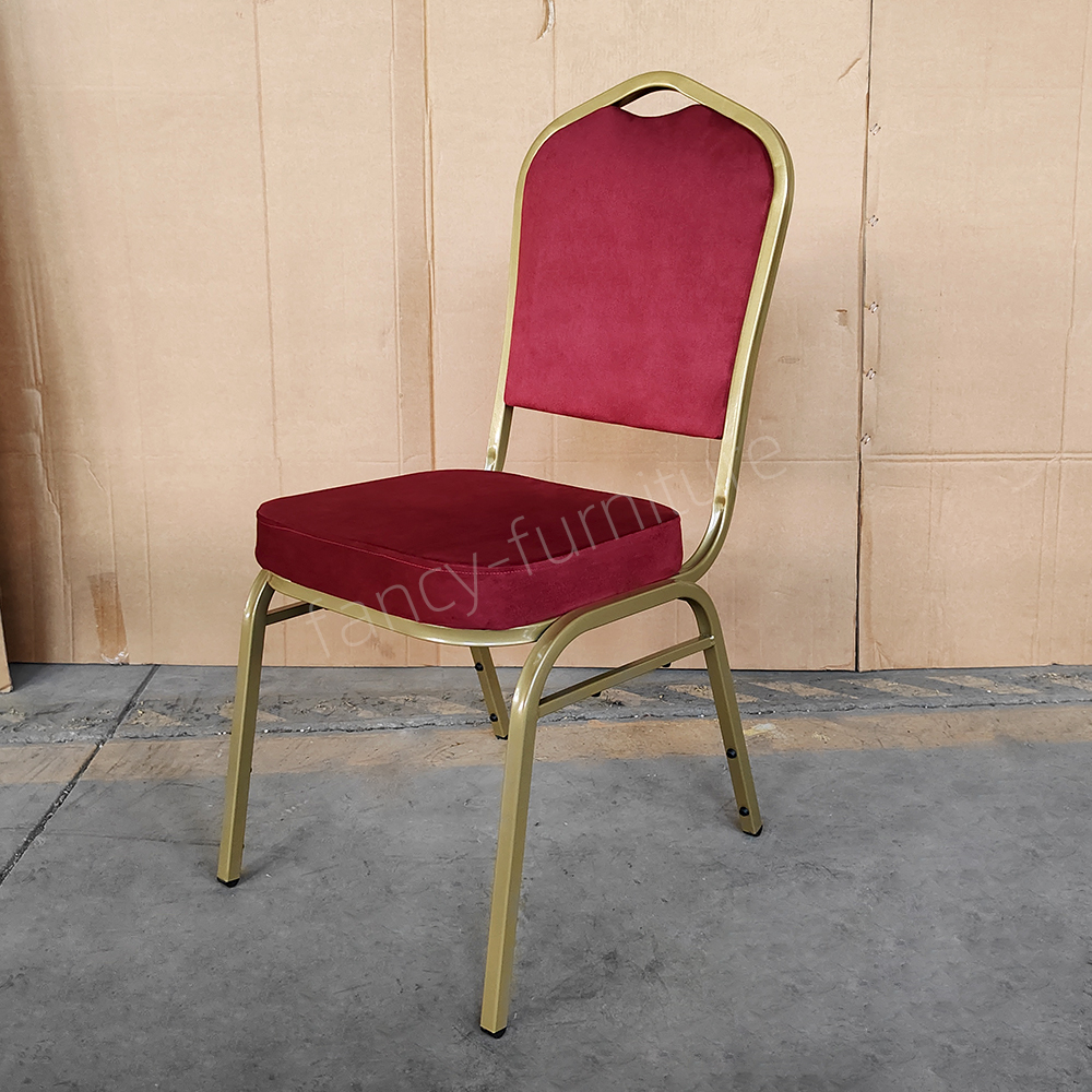Cheap Banquet Chairs Fancy Modern Metal Fabric Stackable Stable Commercial Hotel Dining Chair Solid Back Foam Cushion Iron