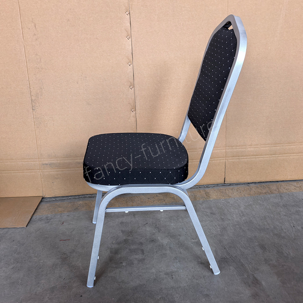 Modern Stackable Stable Metal Fabric Iron Legs Solid Back Commercial Foam Cushion Home Office Banquet Chair