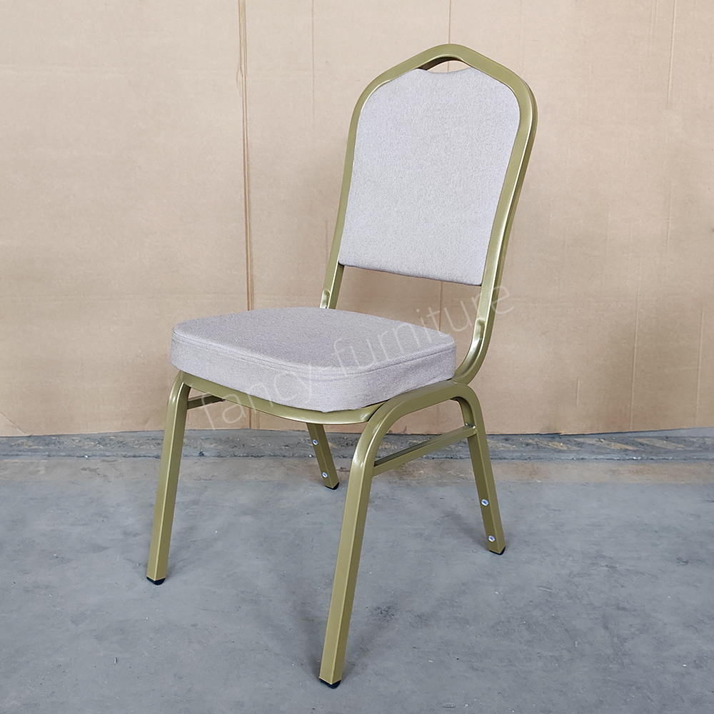 Steel Modern Stackable Stable Metal Fabric Iron Legs Solid Back Commercial Foam Cushion Outdoor Wedding Banquet Chair