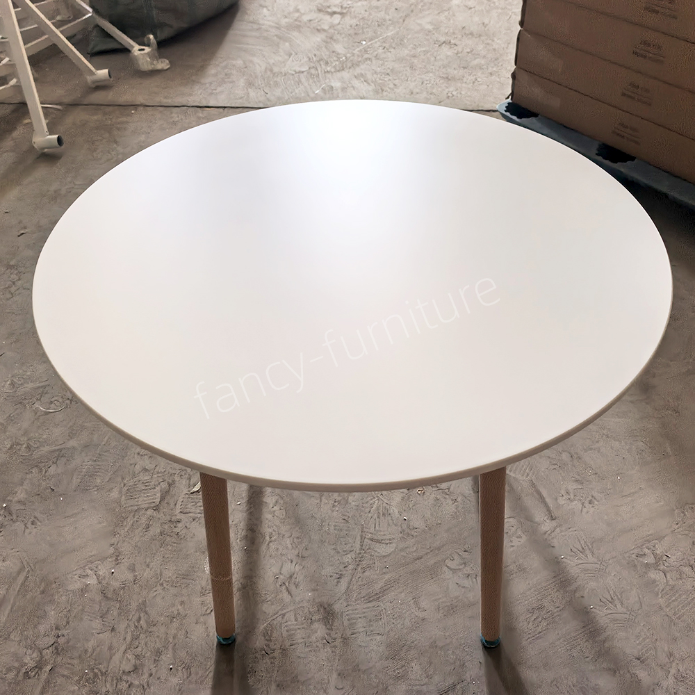 Scandinavian White Round Dining Table with Solid Beech Wood Legs - Nordic Style MDF Top Kitchen & Living Room Table