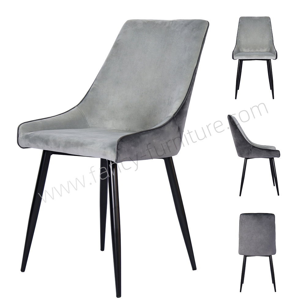 Elegant Velvet Dining Chair Contemporary Upholstered Chair with Black Powder Coated Metal Legs for Dining Room