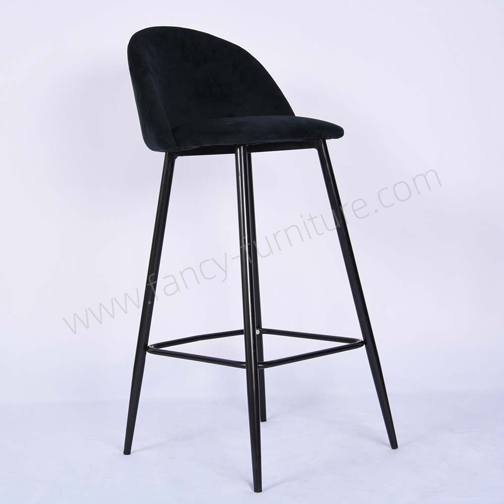 Modern Velvet Bar Chair with Black Legs Comfortable Height Bar Stool with Footrest for Kitchen Island, Home Bar