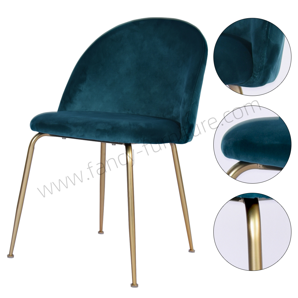 Modern Velvet Dining Chair with Metal Legs Durable Velvet Upholstery Non-Foldable for Home & Hotel Use
