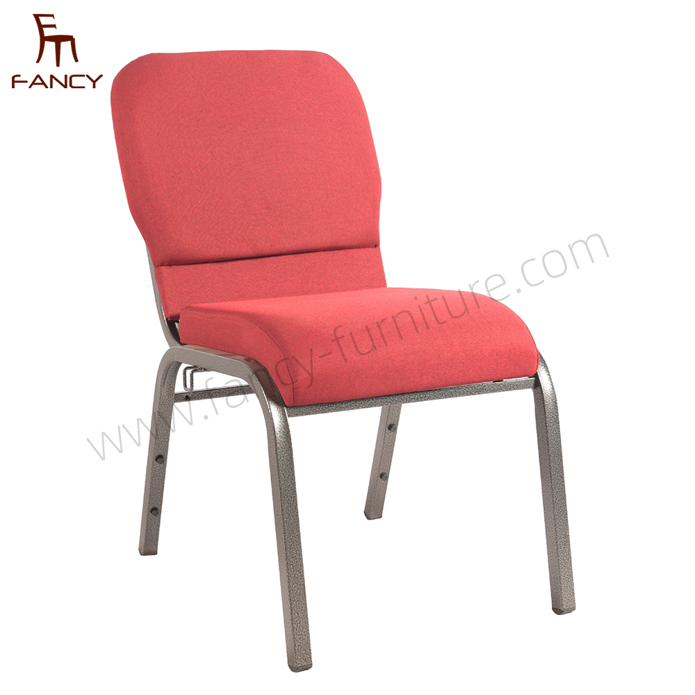 Factory Supply Modern Design Iron Frame Fabric Upholstery Banquet Stackable Church Chair for Sale