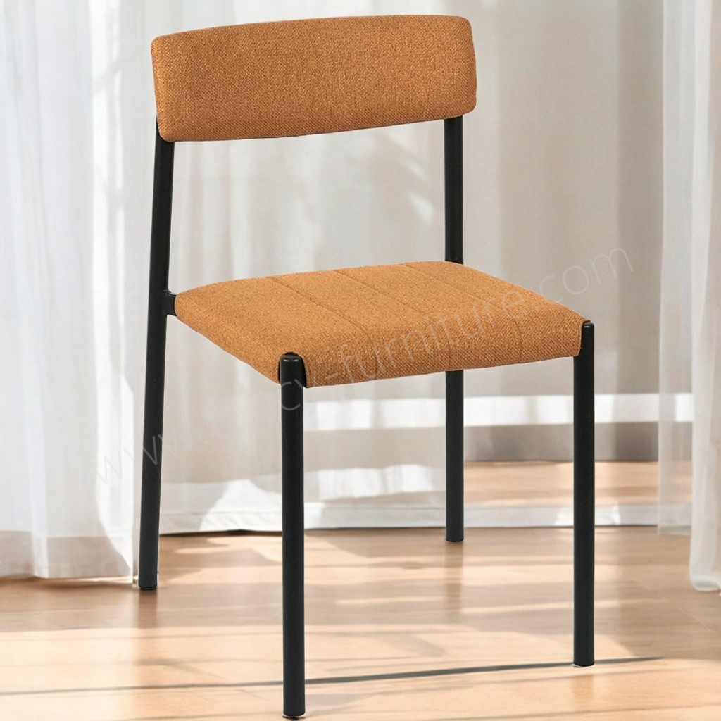 Nordic Style Linen Fabric Dining Chair, Curved Backrest Side Chair with Sturdy Metal Legs for Dining Room