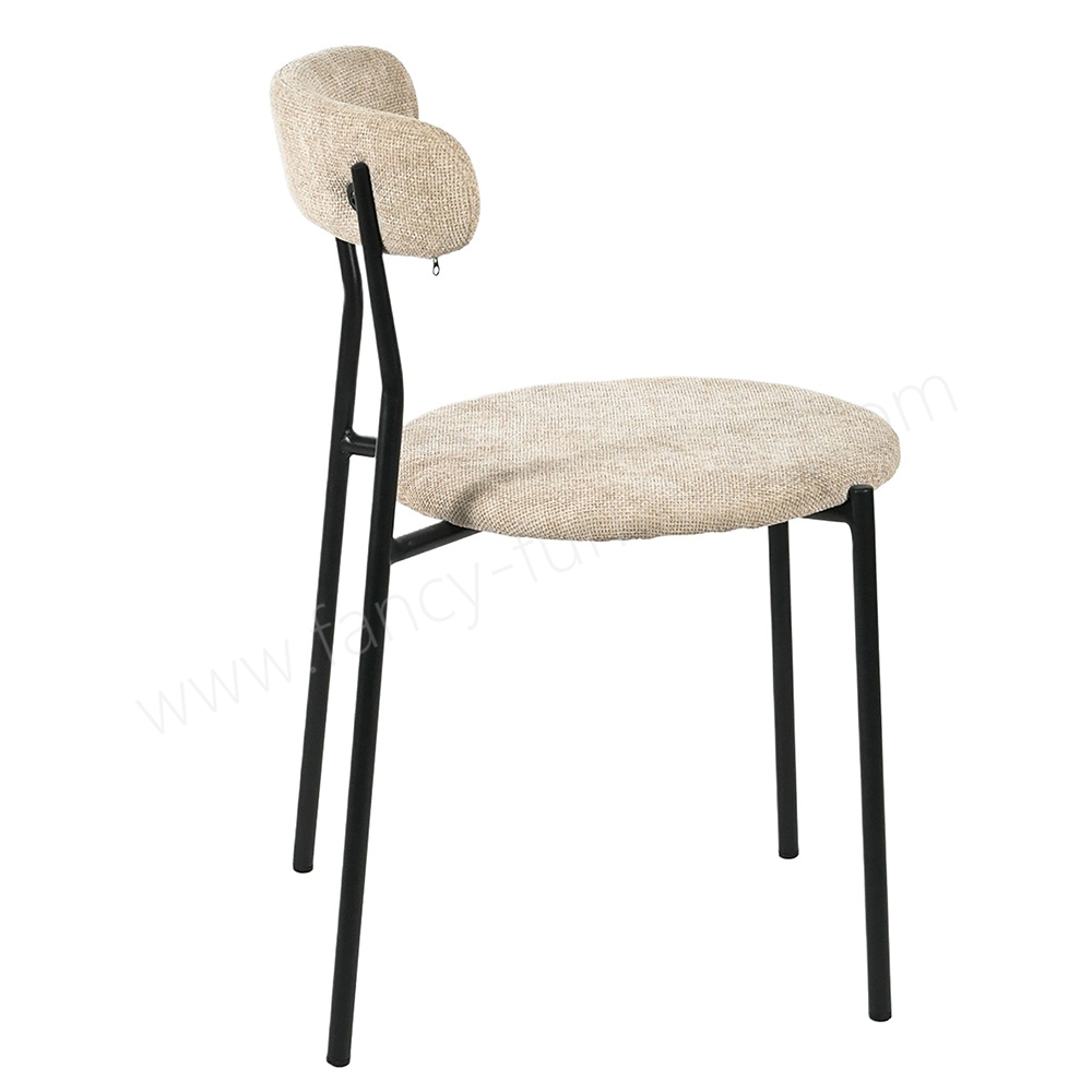 Breathable Linen Curved Back Dining Chair, Soft Fabric Kitchen Chair with Sturdy Black Metal Frame