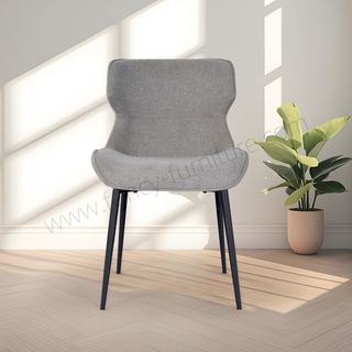 Modern Linen Upholstered Dining Chair Black Metal Tube Legs Stable Soft Dining Room Side Chair Non Foldable Durable Fabric Dining Chairs For Home Restaurant Hotel Cafe Use