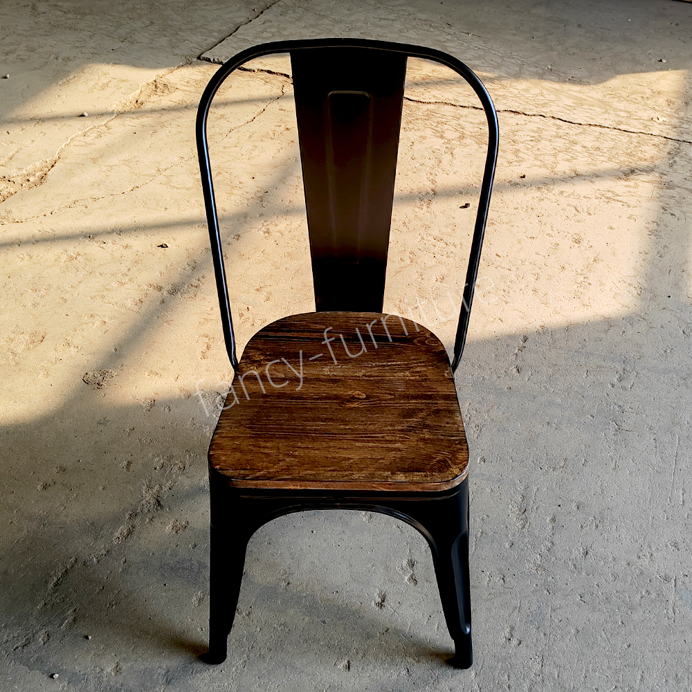 Black Industrial Stackable Metal Dining Chair with Solid Wood Seat, Iron Chair for Restaurant, Cafe, Patio And Home Kitchen