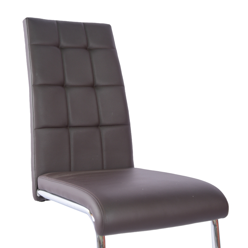 Top Quality Modern PU Leather Chairs High Back Dining Chair Side Chair With Iron Chromed Bow Leg