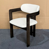 Modern Walnut Color Solid Wood Armrest Dining Chair with Upholstered Fabric Cushion, Curved Backrest for Home & Restaurant