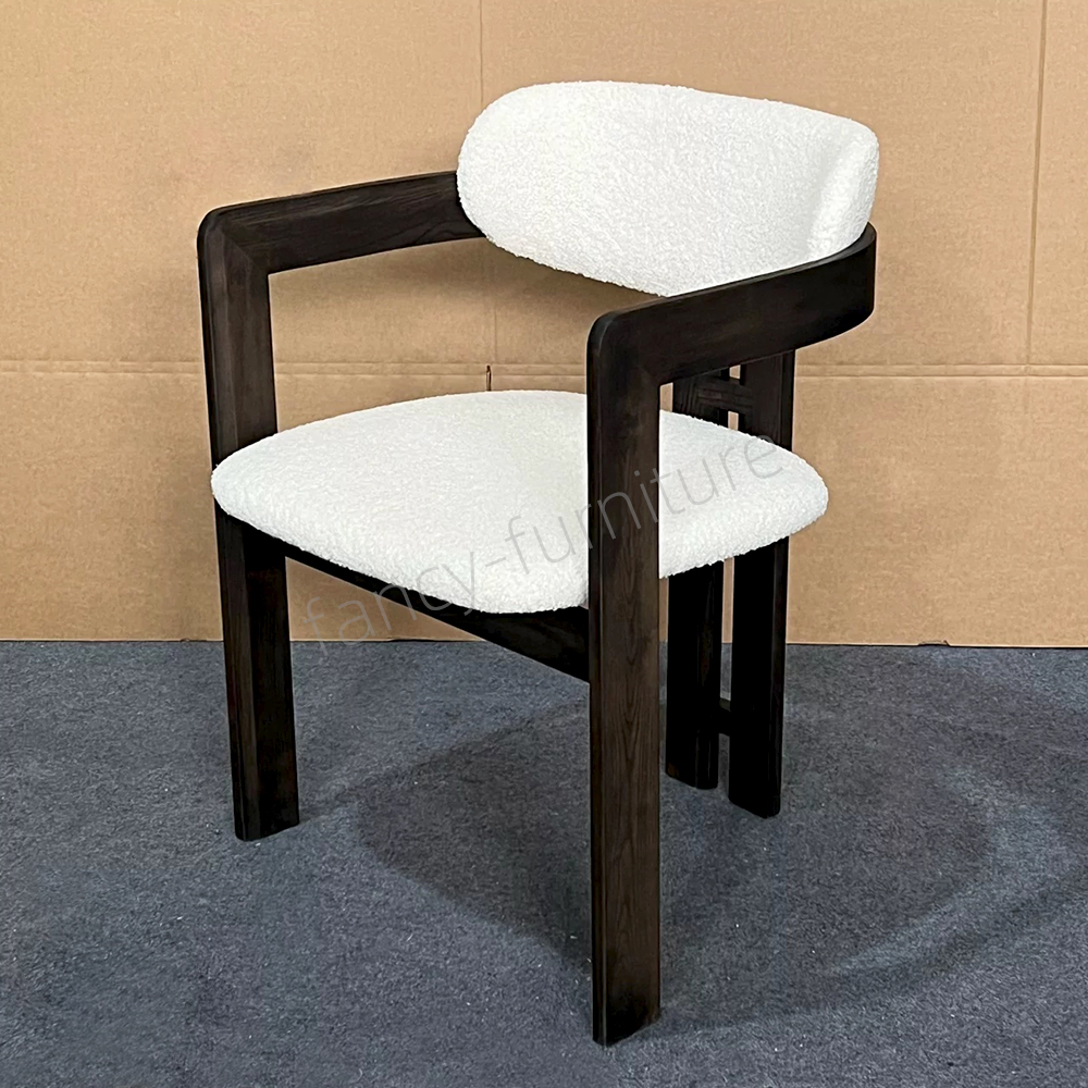 Modern Walnut Color Solid Wood Armrest Dining Chair with Upholstered Fabric Cushion, Curved Backrest for Home & Restaurant