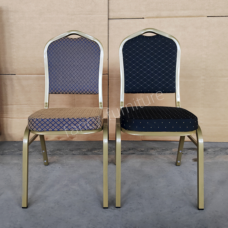 Wholesale Fancy Banquet Chair Stackable Modern Metal Fabric Banquet Chair Solid Back Foam Cushion Iron Legs Hotel
