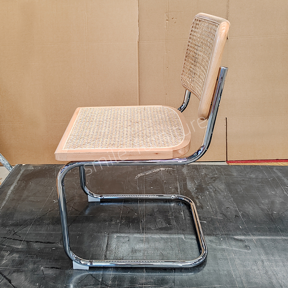 Armless Rattan Accent Chair, Natural Beech Wood Trim Plastic Rattan Backrest Chair with Electroplated Metal Legs for Home Dining