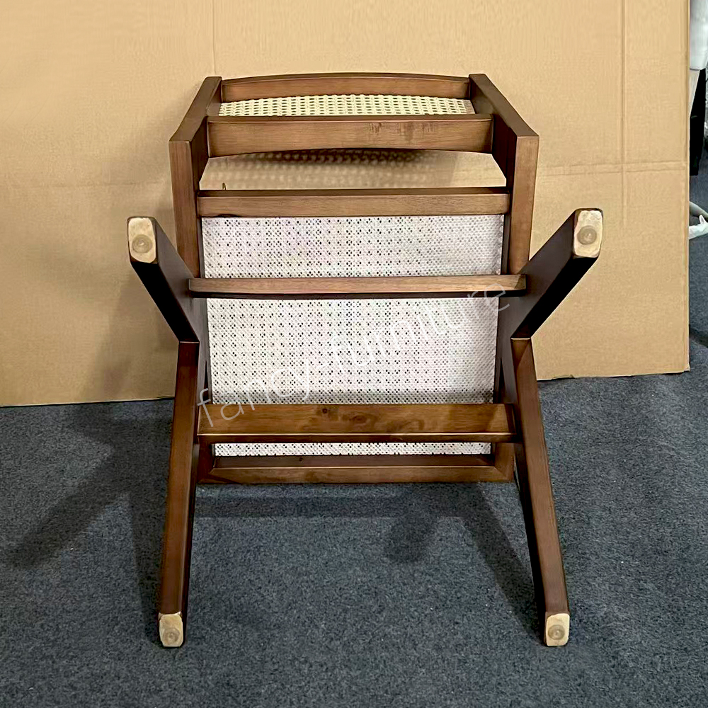 Rubber Wood Frame Rattan Dining Chair, Nordic Style Armless Woven Chair with Natural Finish for Home, Restaurant & Banquet